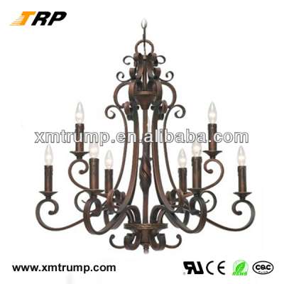 Hanging bronze iron decorative candle light chandelier