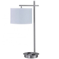 JLT-7012 Modern Brushed Nickel Single Double Table Desk Lamp With 2 Power Outlets For Hotel Room Bedside